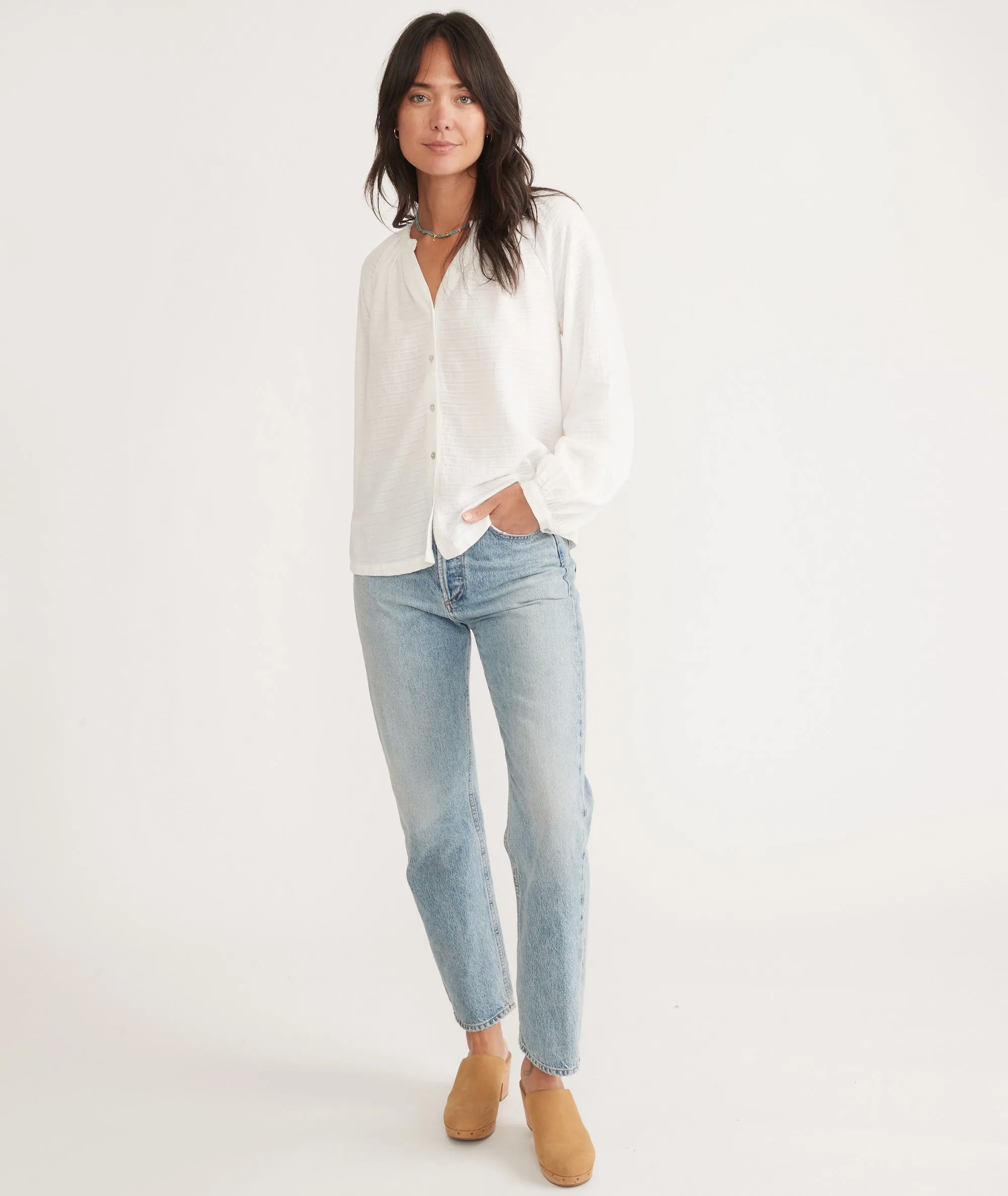 Nixi Collarless Blouse sold by Marine Layer product image thumbnail 5