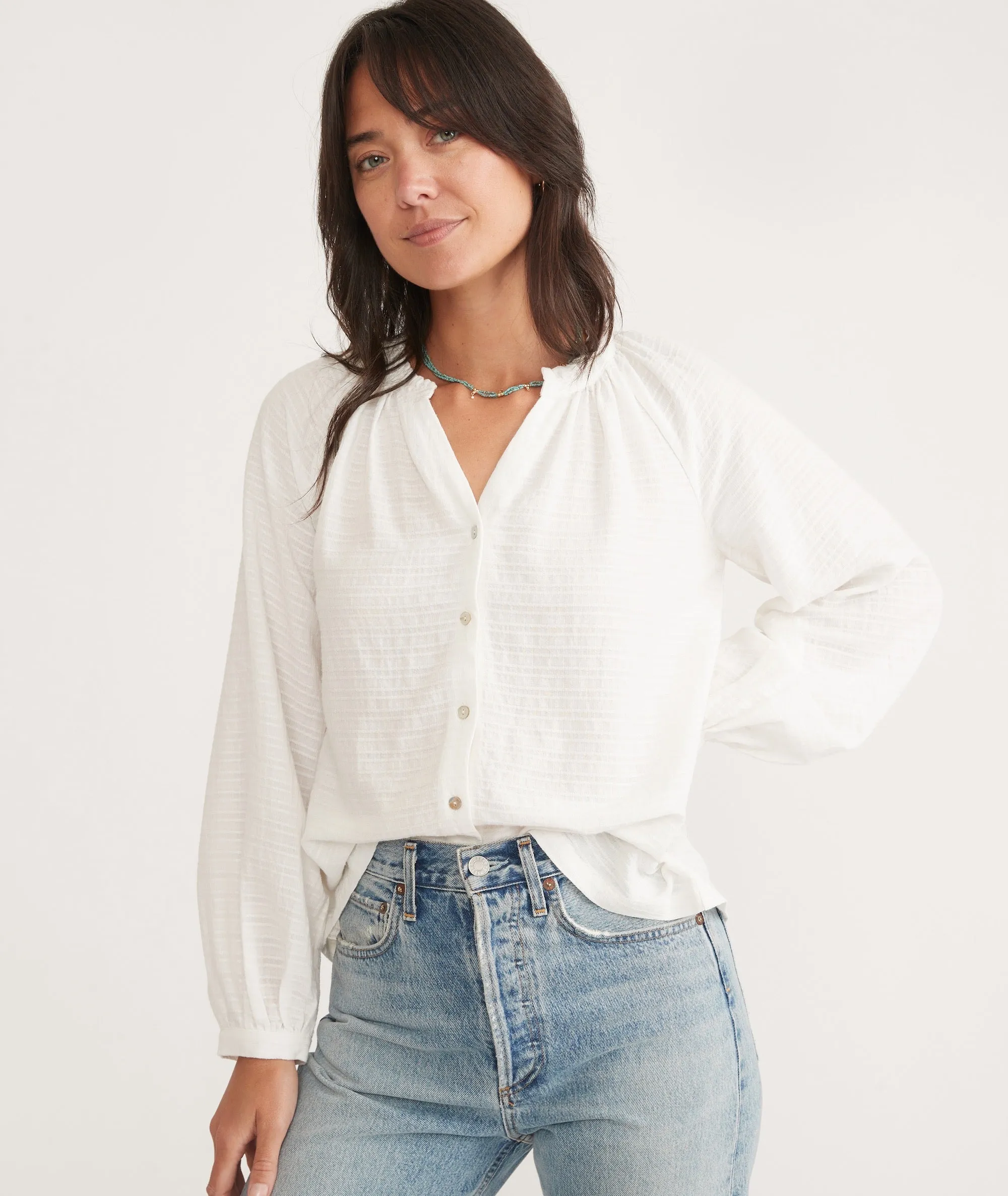 Nixi Collarless Blouse sold by Marine Layer