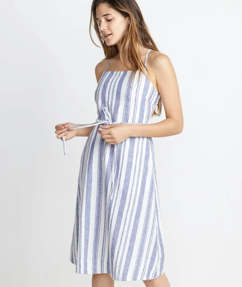 Lily Dress in Blue/White Stripe sold by Marine Layer