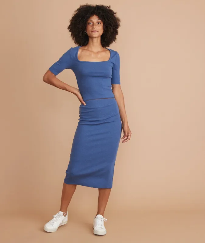 Lexi Rib Midi Skirt in Blue Heather sold by Marine Layer