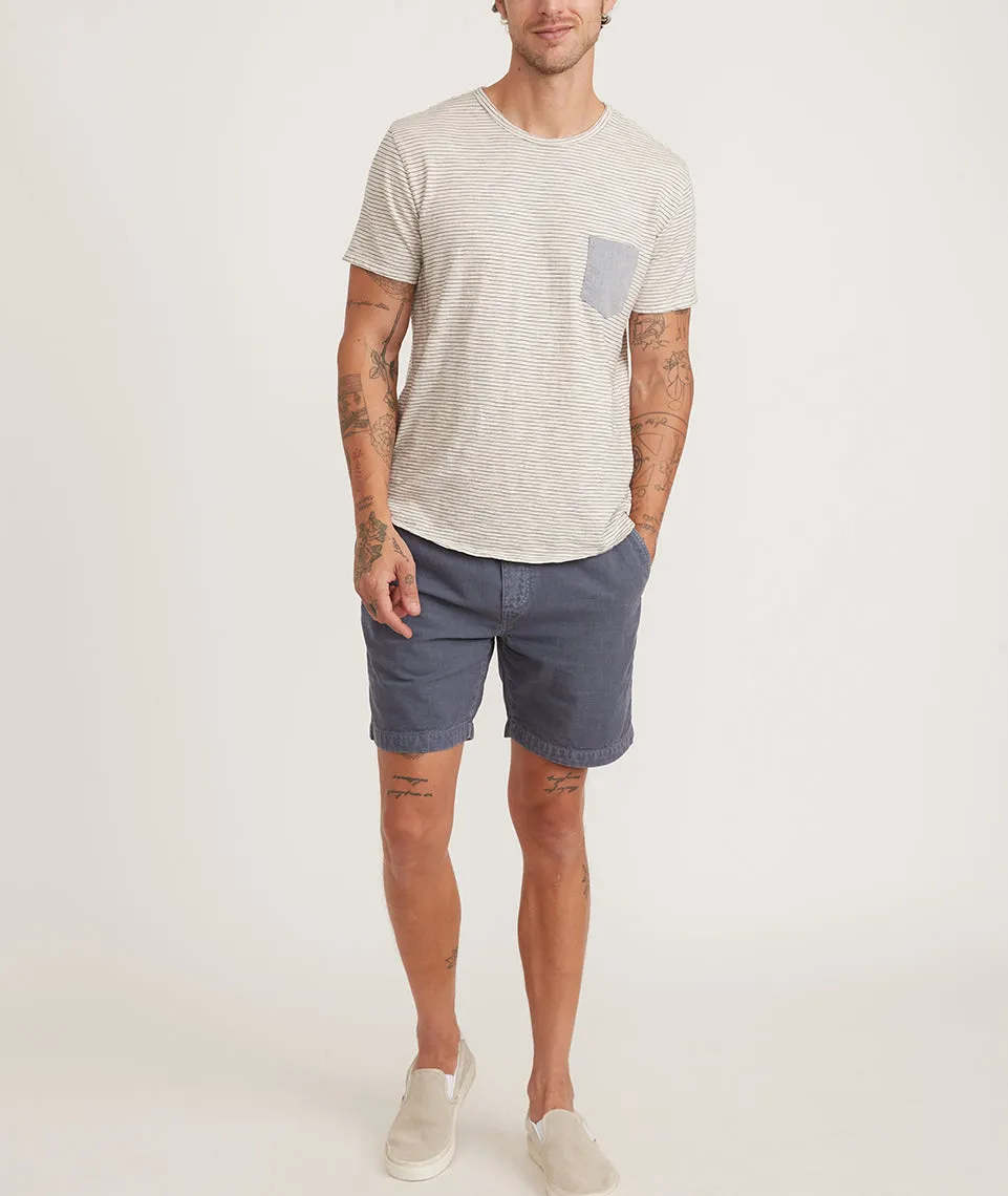 Saddle Hem Chambray Pocket Tee in Natural/Black Stripe sold by Marine Layer product image thumbnail 5