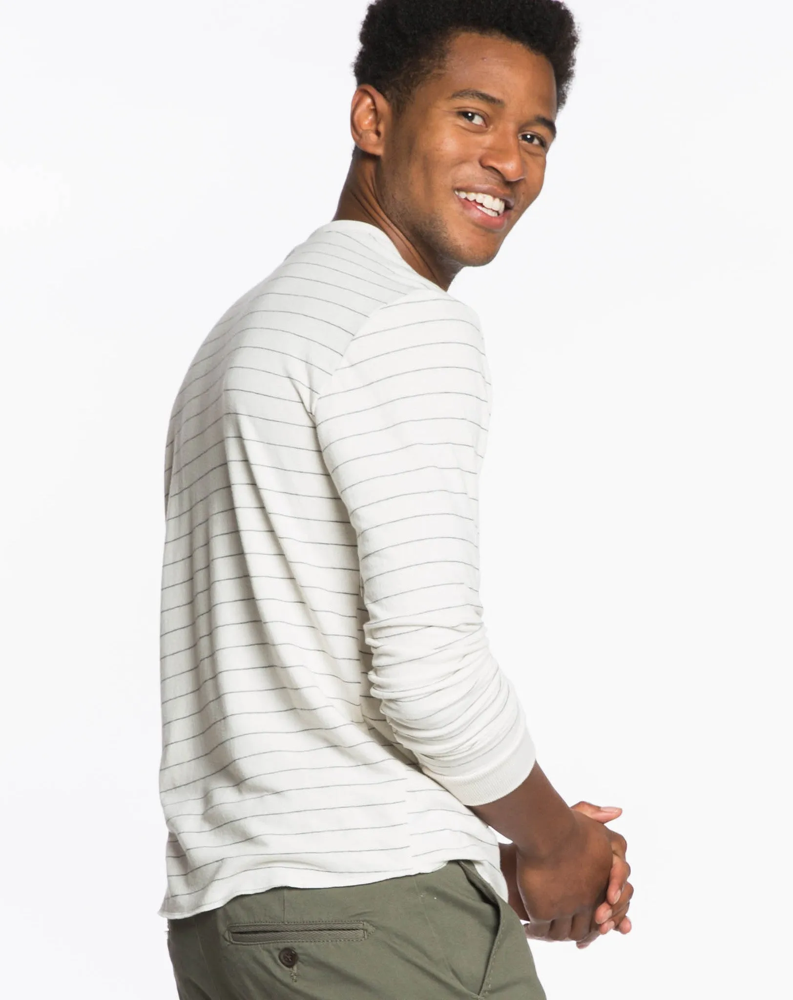 Double Knit Henley - Natural and Charcoal Stripes sold by Marine Layer product image thumbnail 3