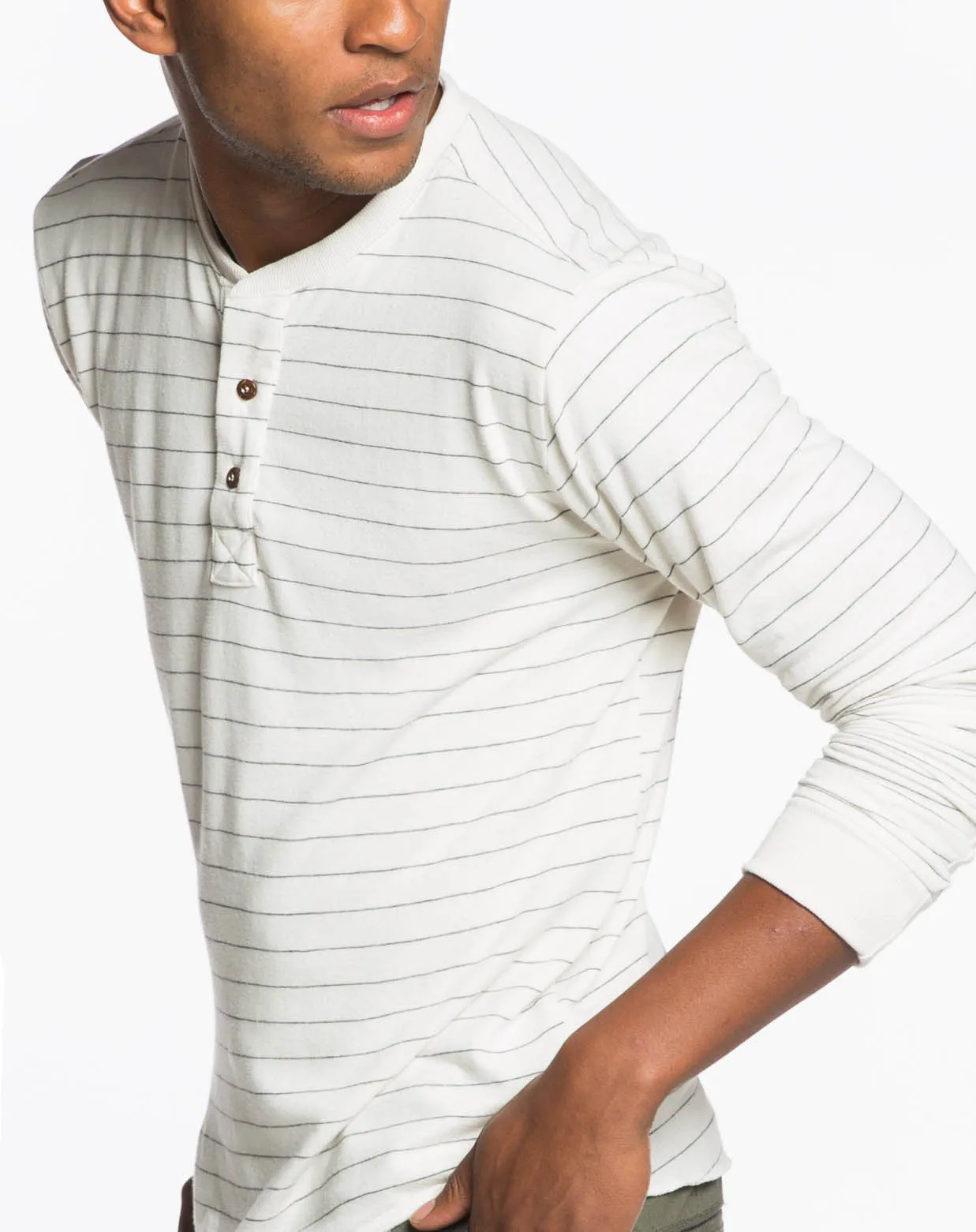 Double Knit Henley - Natural and Charcoal Stripes sold by Marine Layer product image thumbnail 2