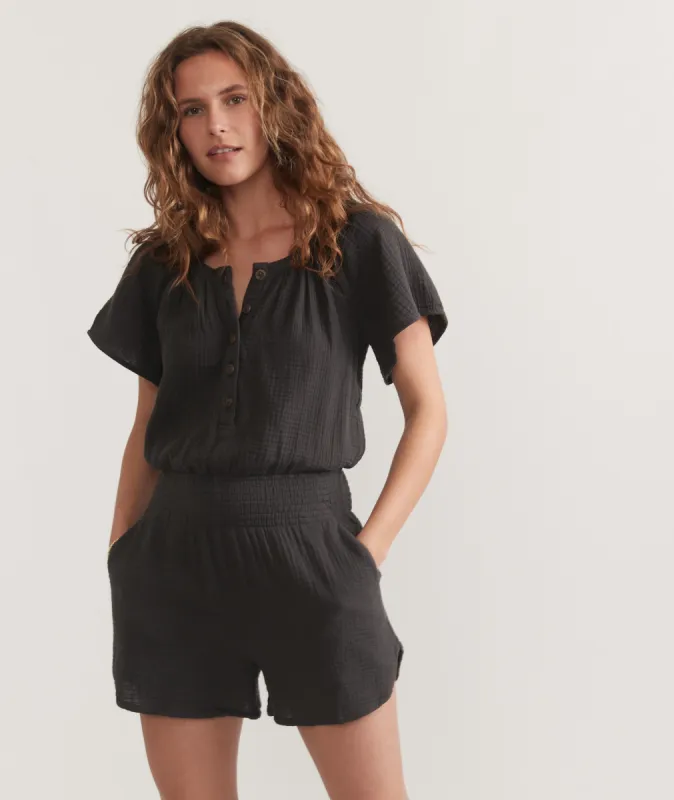 Bella Double Cloth Romper sold by Marine Layer
