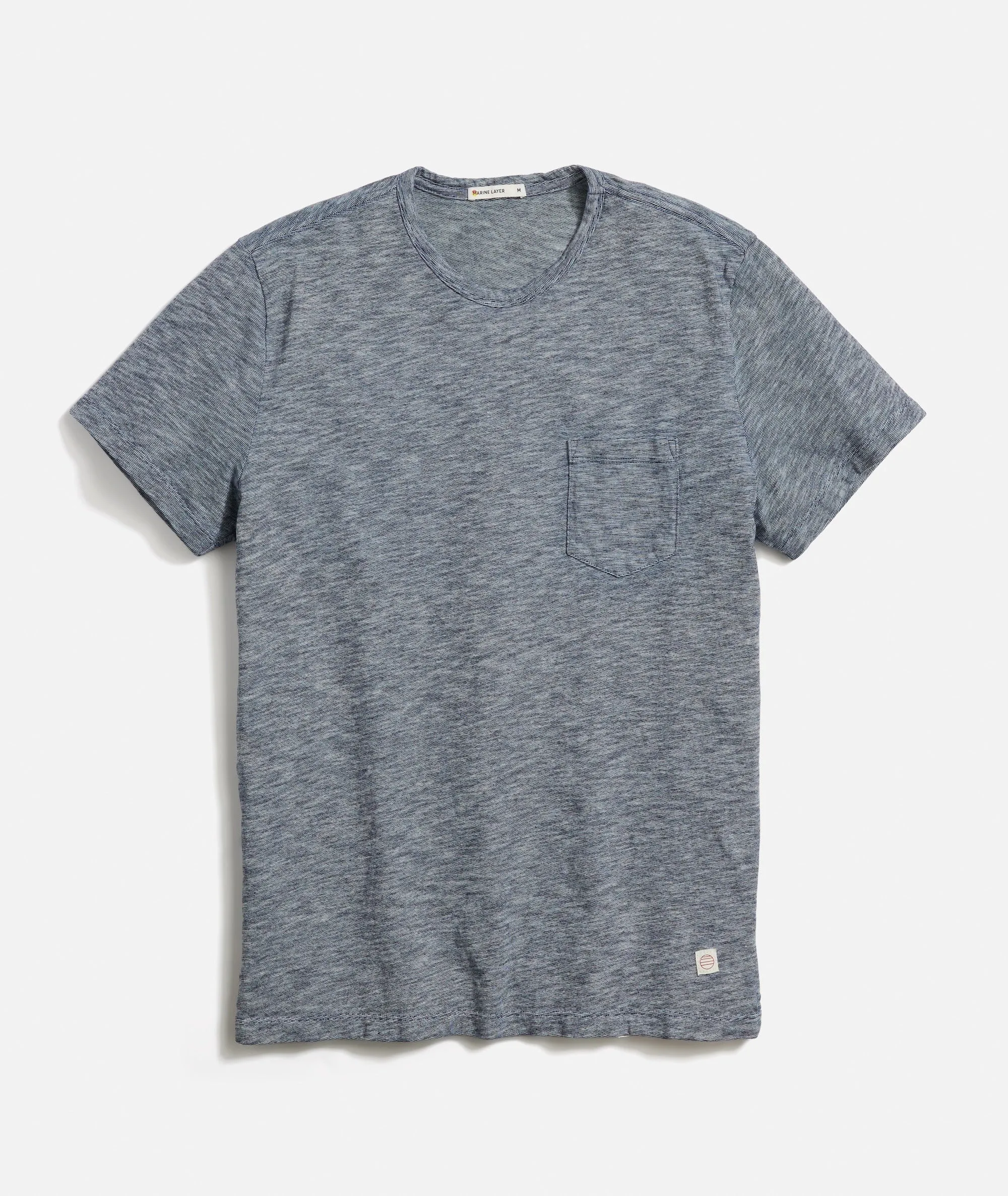 Signature Crew Tee in Indigo Space Dye Stripe sold by Marine Layer