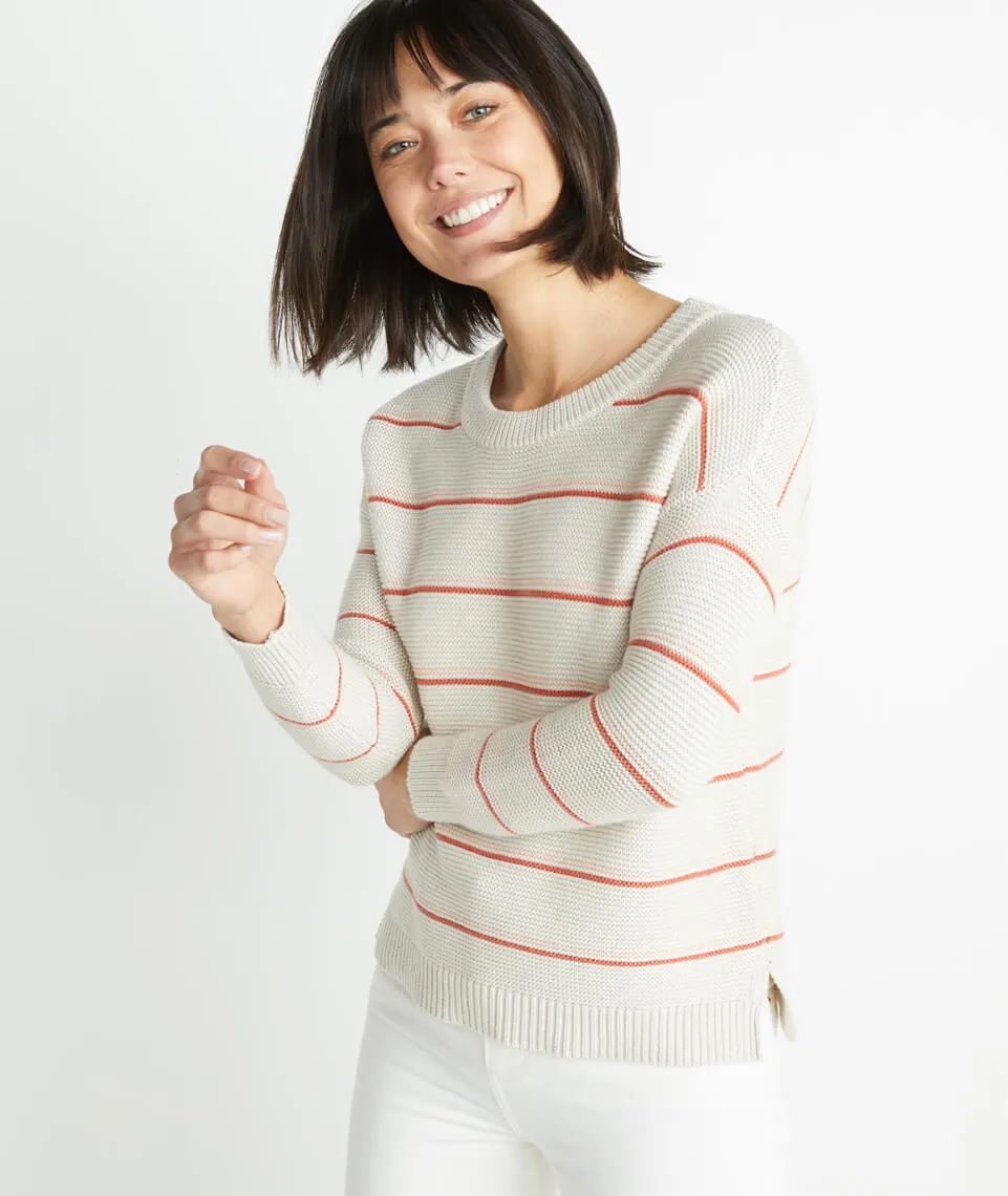 Nina Crewneck Sweater in Oatmeal Heather/Coral Gold sold by Marine Layer