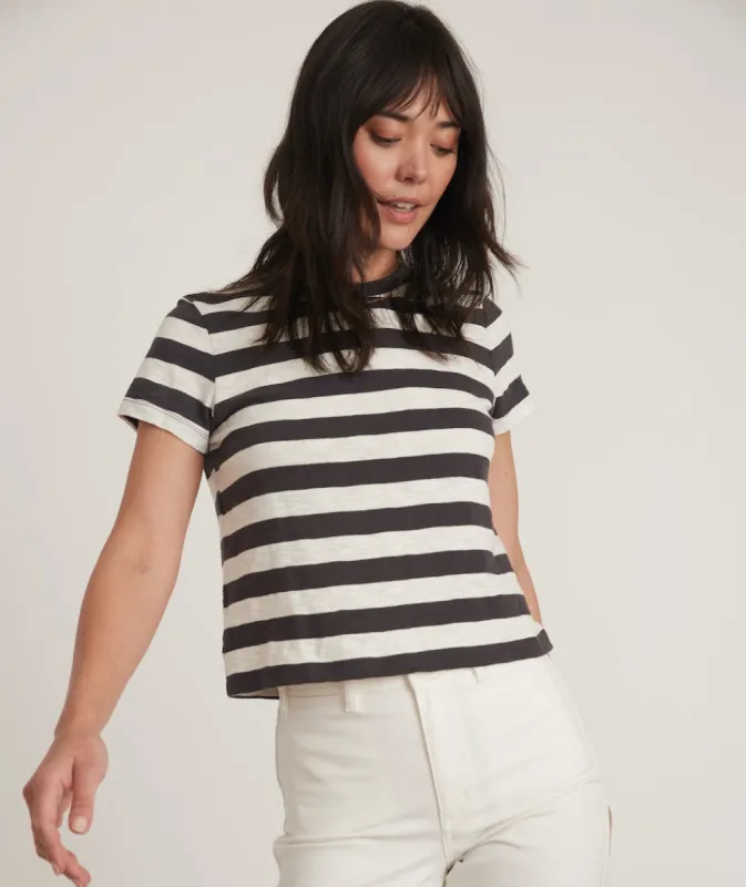 Crop Tee in Soft Black/Cream Stripe sold by Marine Layer