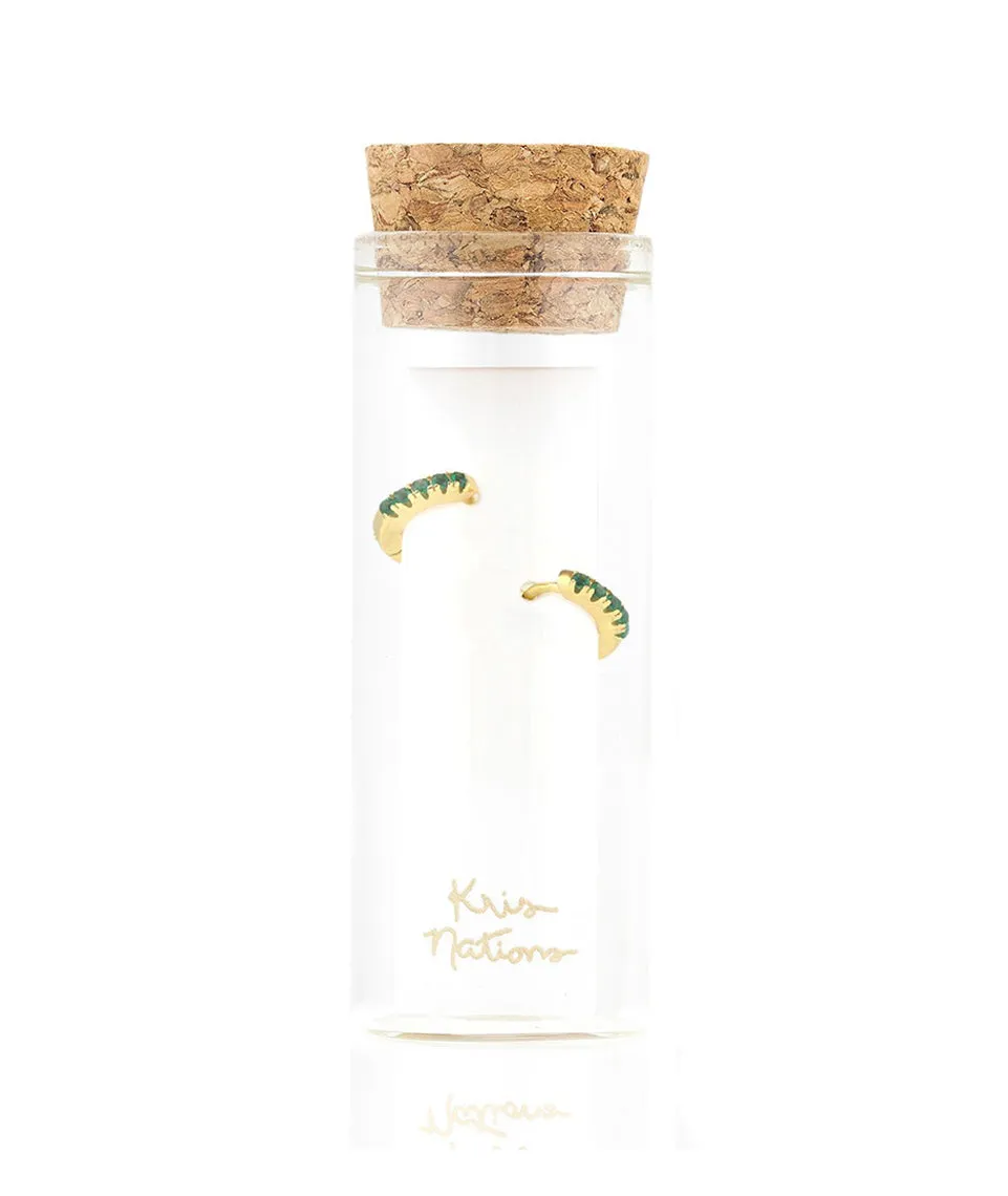 Kris Nations Pave Huggie Hoop Earrings in Emerald/Gold sold by Marine Layer