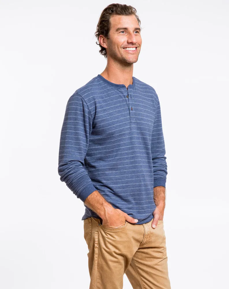 Double Knit Henley - Navy and White Stripe sold by Marine Layer