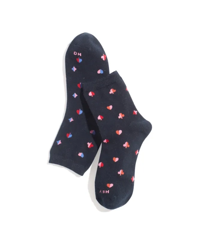 Hi-Ankle Sock in Black/Queen of Hearts sold by Marine Layer