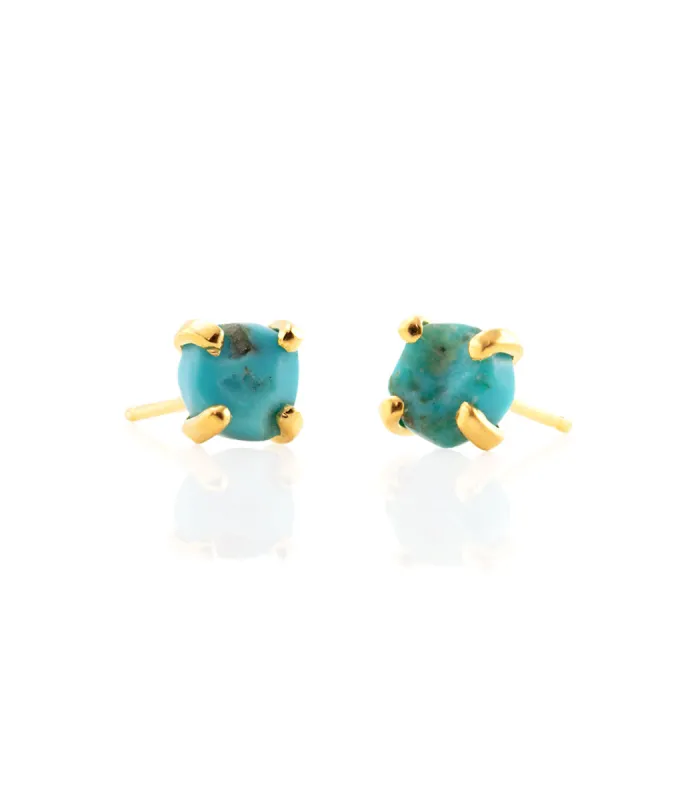 Kris Nations Rough Cut Gemstone Stud Earrings in Gold/Turqoise sold by Marine Layer