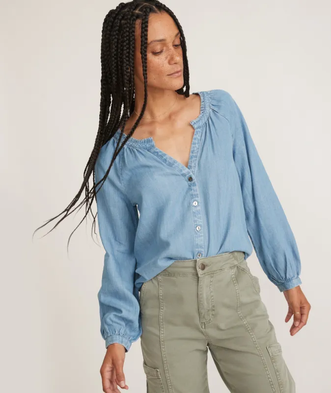 Nixi Collarless Blouse sold by Marine Layer