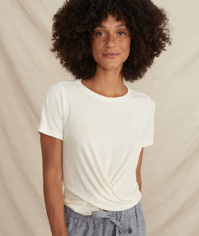 Brielle Front Twist Top in Cream White sold by Marine Layer