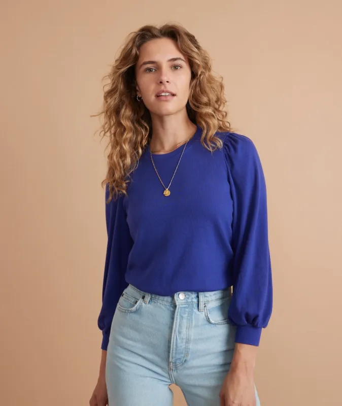 Lexi Rib Puff Sleeve Top in Spectrum Blue sold by Marine Layer