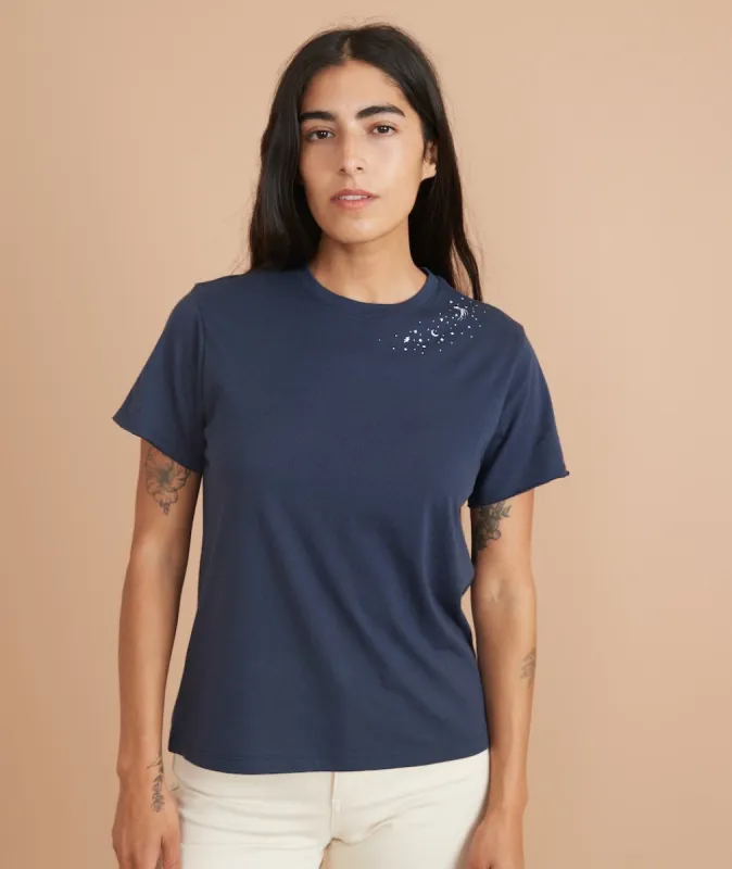 Zodiac Boyfriend Crew Tee in Black Iris Zodiac sold by Marine Layer