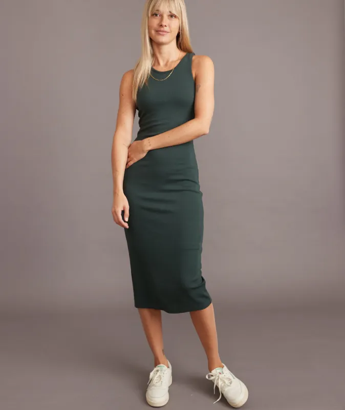 Lexi Rib Daytime Midi Dress in Green Gables sold by Marine Layer