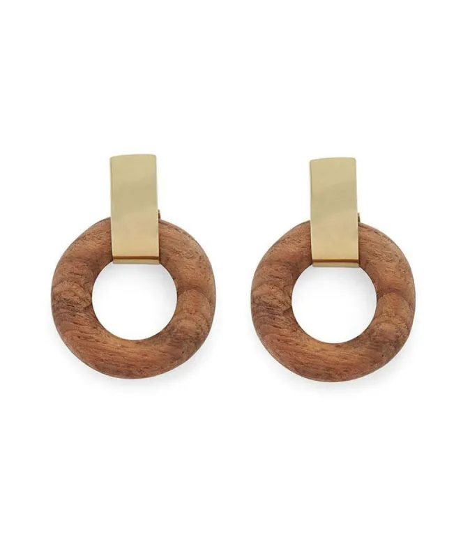 Soko Arlie Circle Studs in Brass/Wood sold by Marine Layer