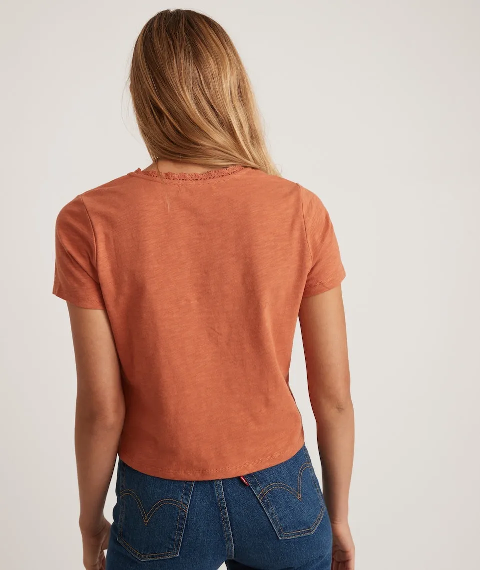 Rhea Lace Trim V-Neck Tee in Amber Brown sold by Marine Layer product image thumbnail 4