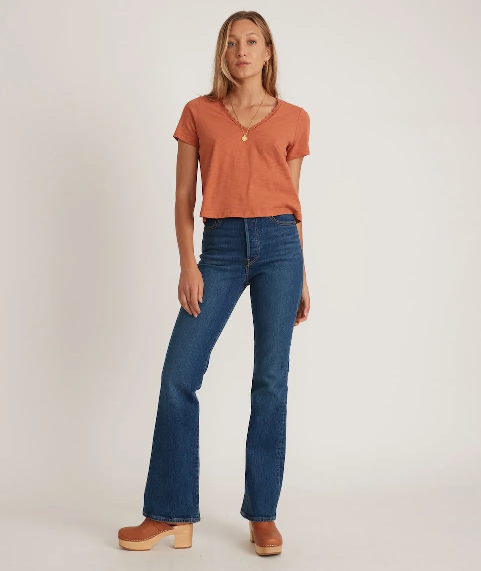 Rhea Lace Trim V-Neck Tee in Amber Brown sold by Marine Layer product image thumbnail 5