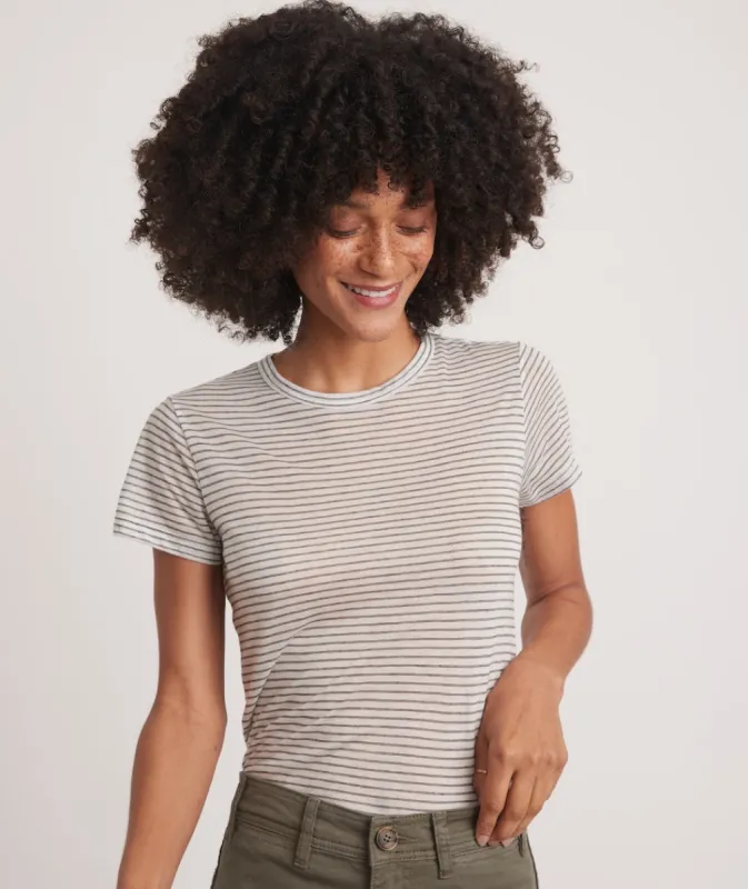 Classic Crew Tee in Black and White Stripe sold by Marine Layer