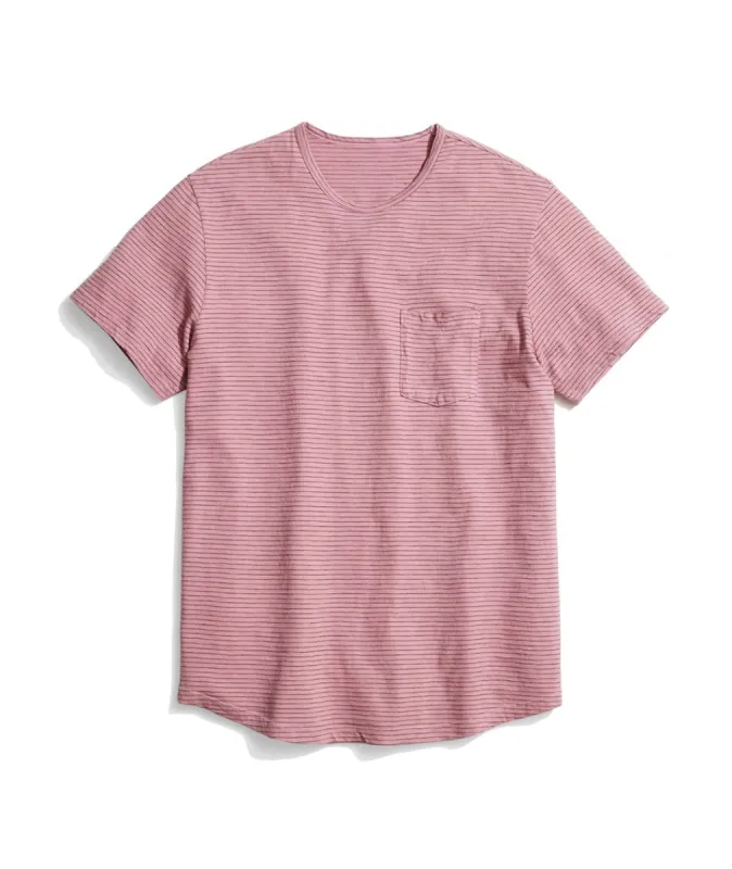 Saddle Pocket Tee in Heather Rose/Black Stripe sold by Marine Layer