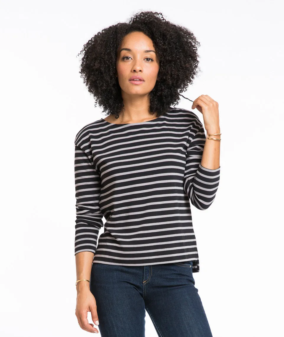 Breton Striped Shirt in Black and Grey sold by Marine Layer