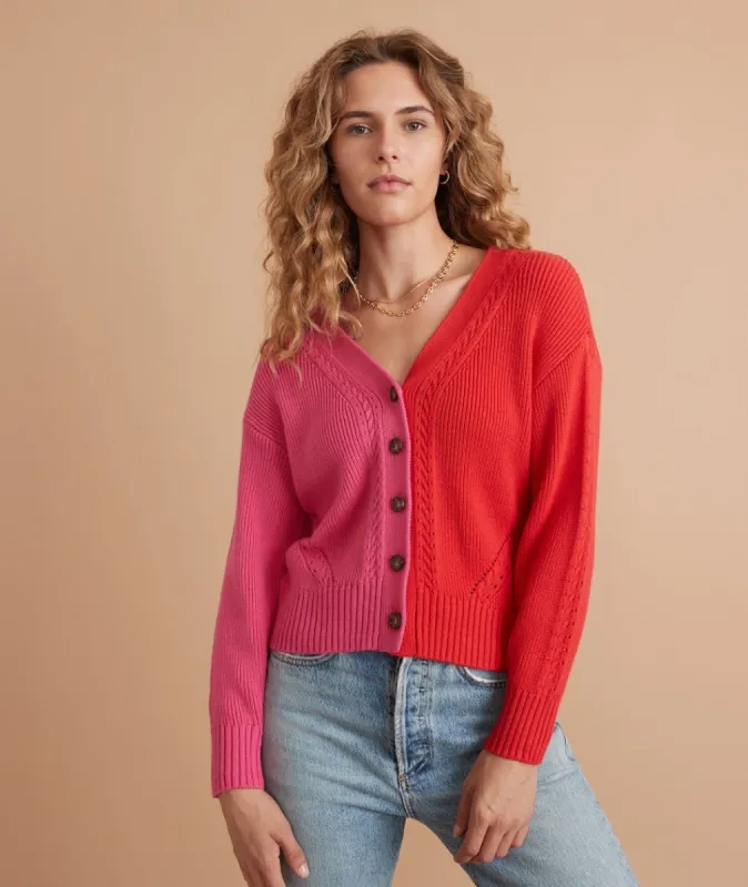 Robin Crop Cardigan in Bubblegum/Vermillion sold by Marine Layer