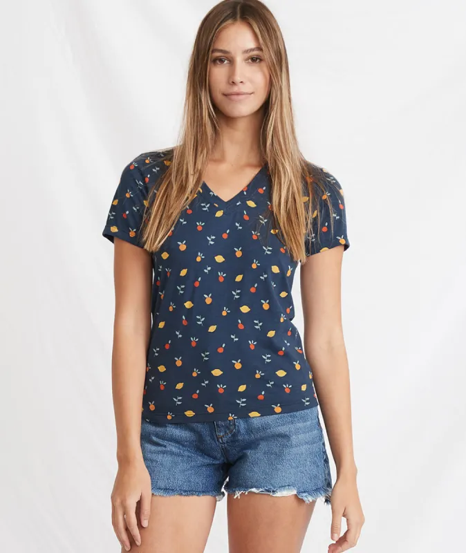 V-Neck Tee in Navy Fruit Print sold by Marine Layer