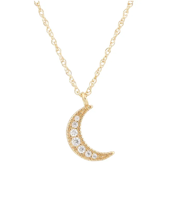 Kris Nations Crescent Moon Pave Charm Necklace in Gold sold by Marine Layer