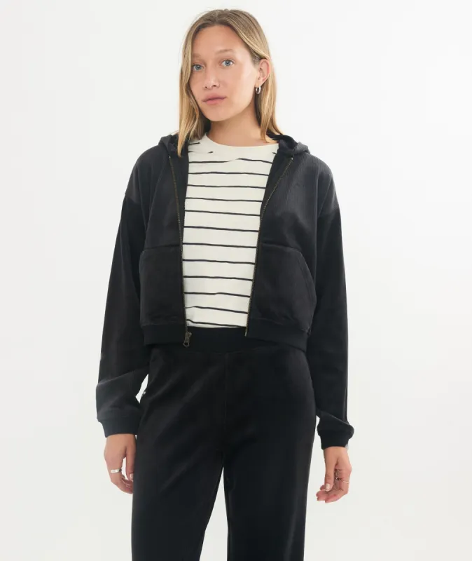 Cord Velour Cropped Zip Up Hoodie sold by Marine Layer
