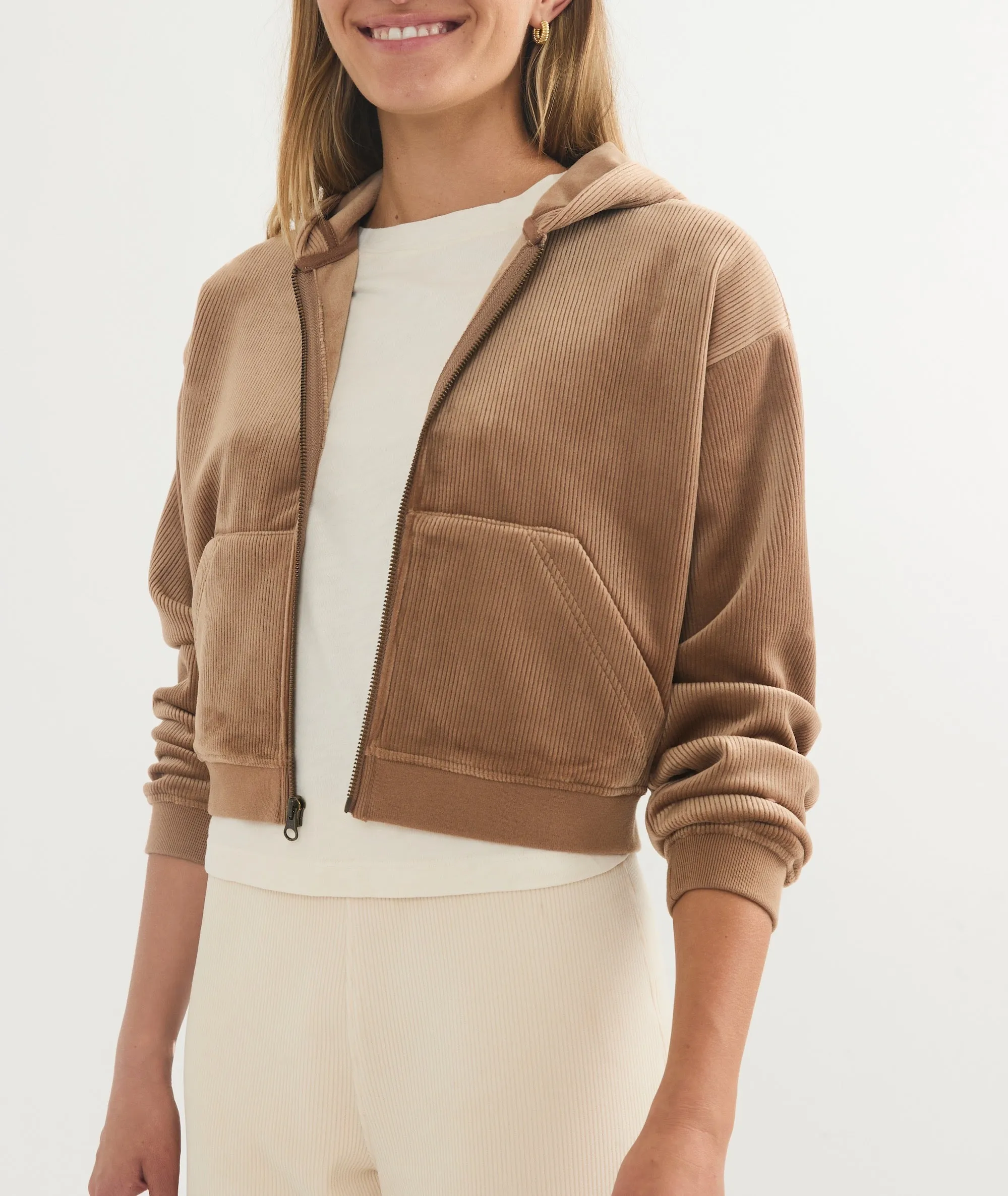 Cord Velour Cropped Zip Up Hoodie sold by Marine Layer product image thumbnail 3
