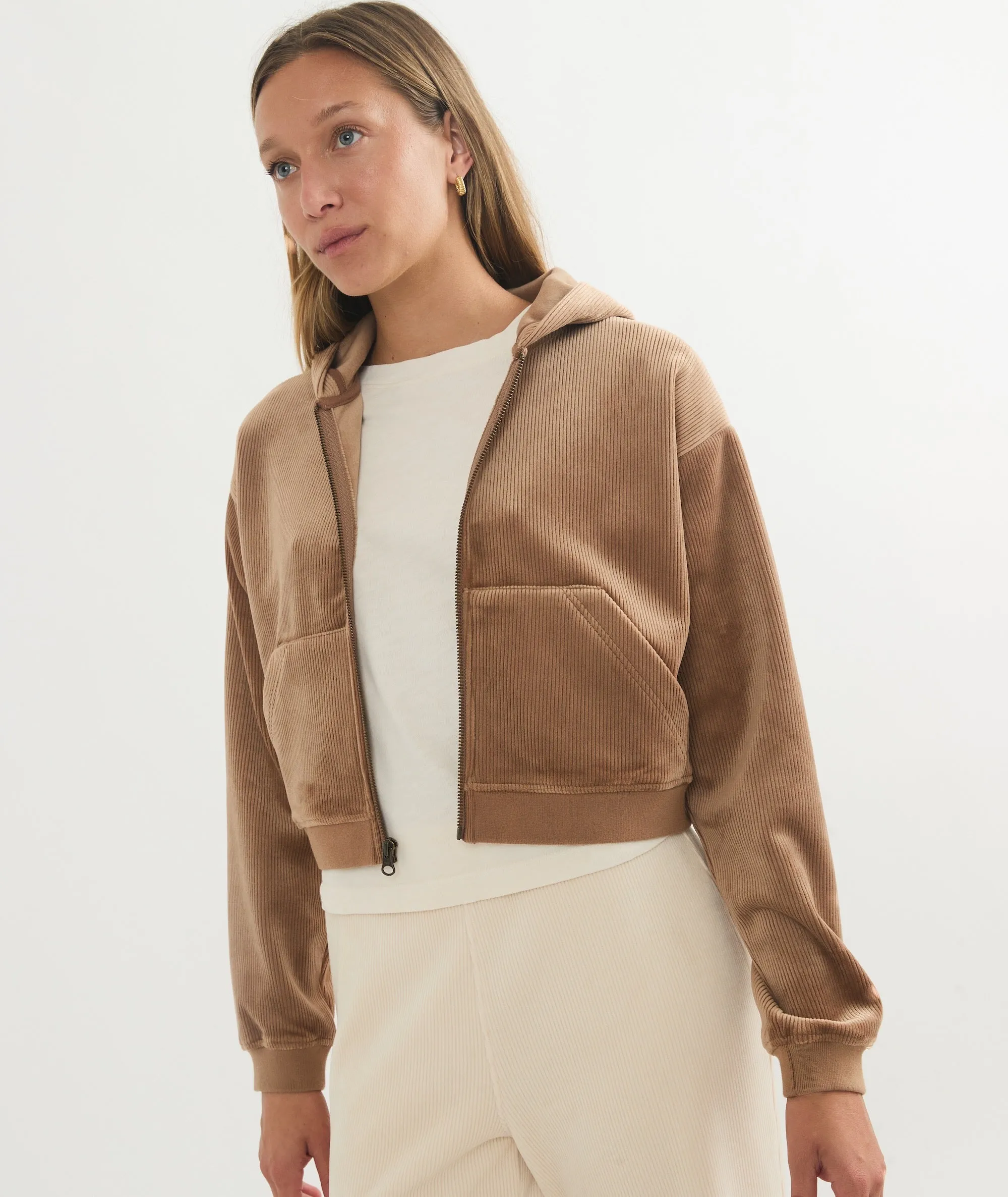 Cord Velour Cropped Zip Up Hoodie sold by Marine Layer
