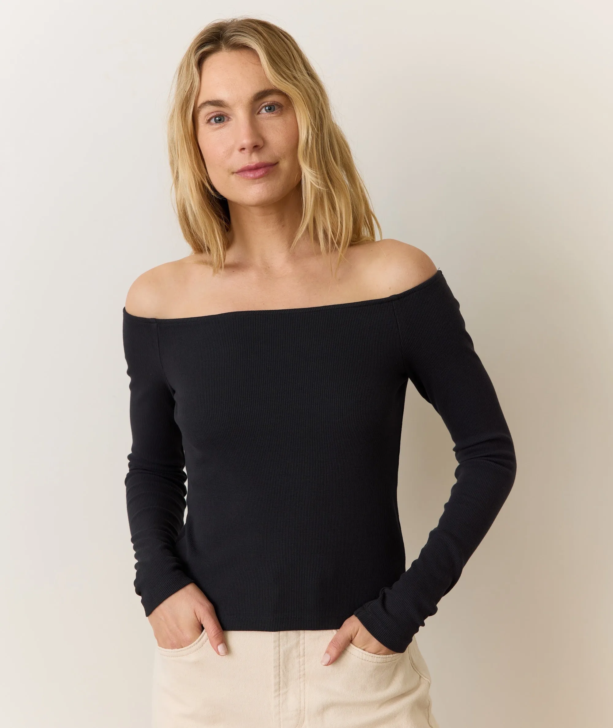Lexi Rib Sun-In Off the Shoulder Top sold by Marine Layer