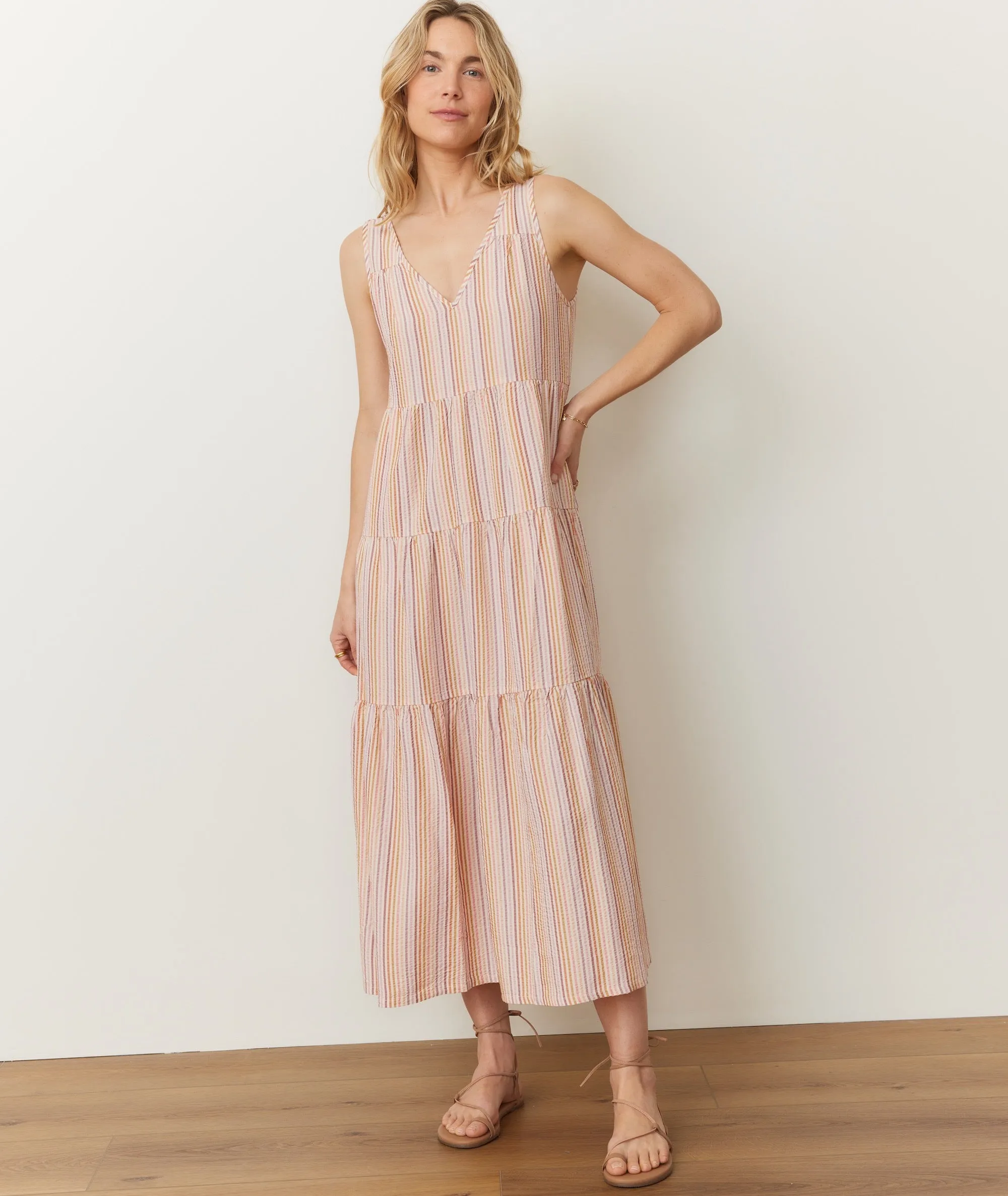 Corinne Seersucker Maxi Dress sold by Marine Layer