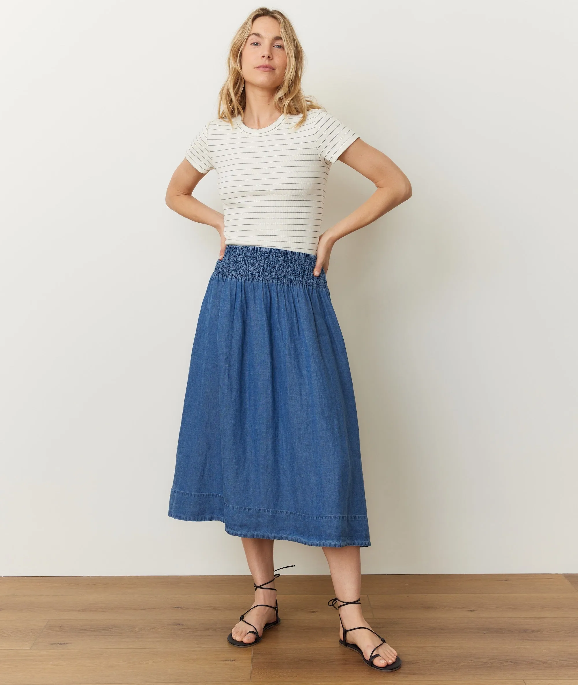 Bea Chambray Midi Skirt sold by Marine Layer