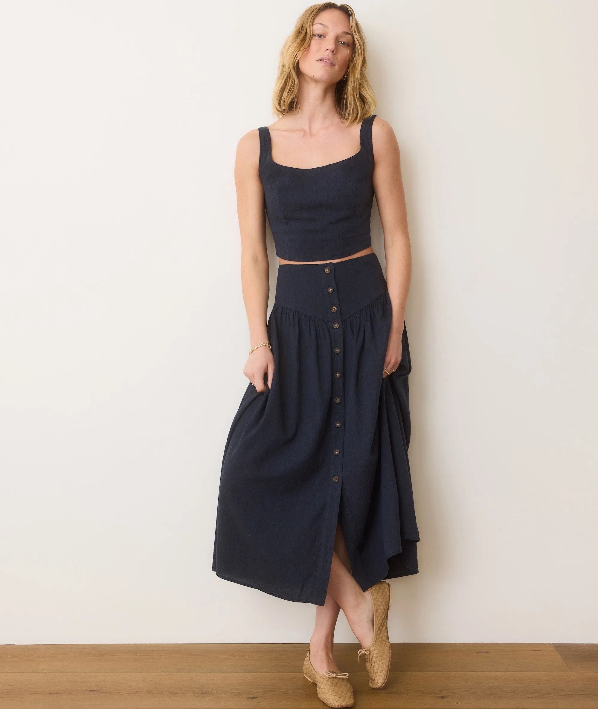 Jade Button Through Skirt sold by Marine Layer