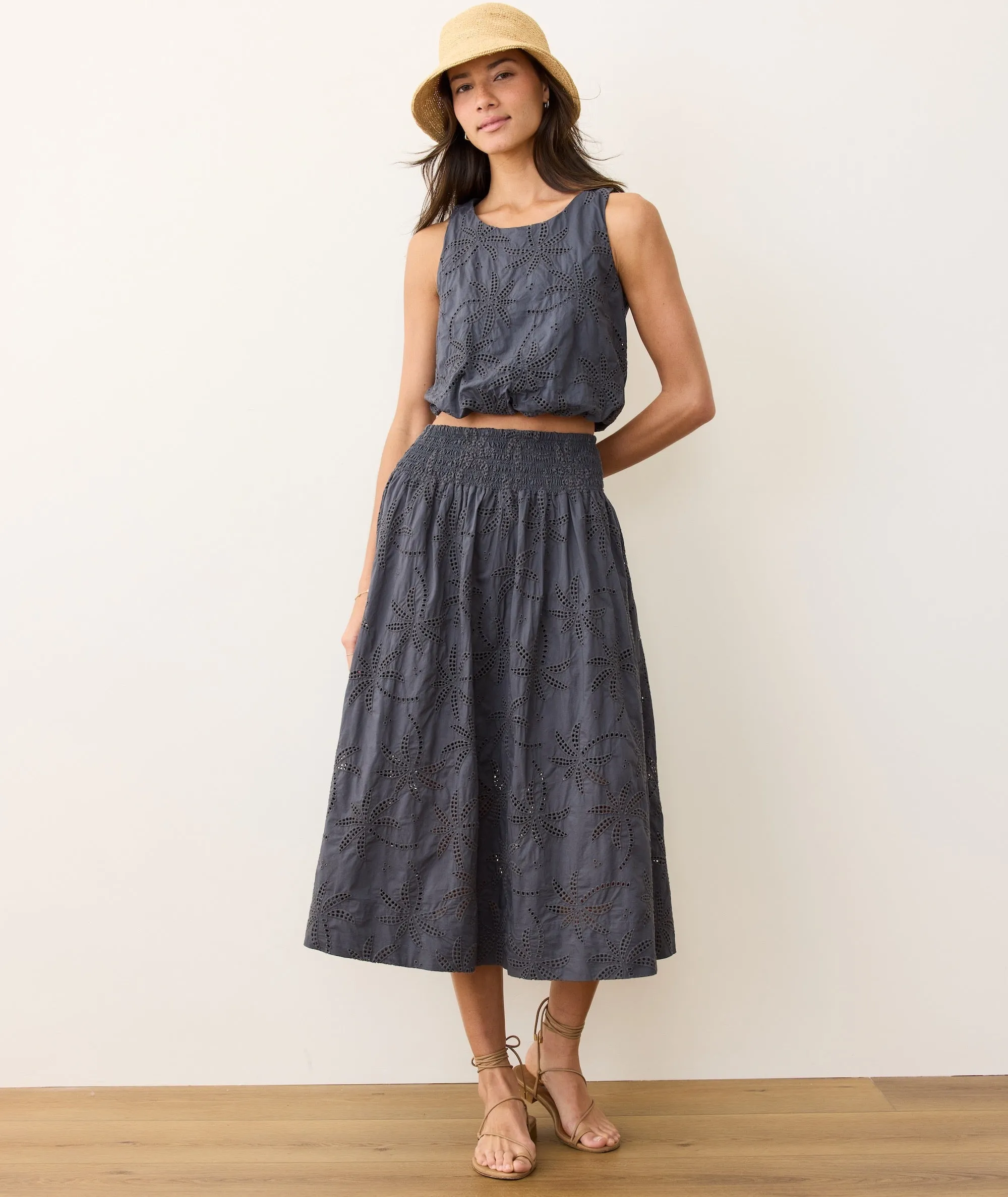 Bea Eyelet Midi Skirt sold by Marine Layer