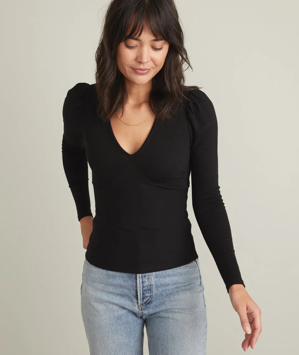 Lexi Rib V-Neck Top in Black sold by Marine Layer product image thumbnail 3