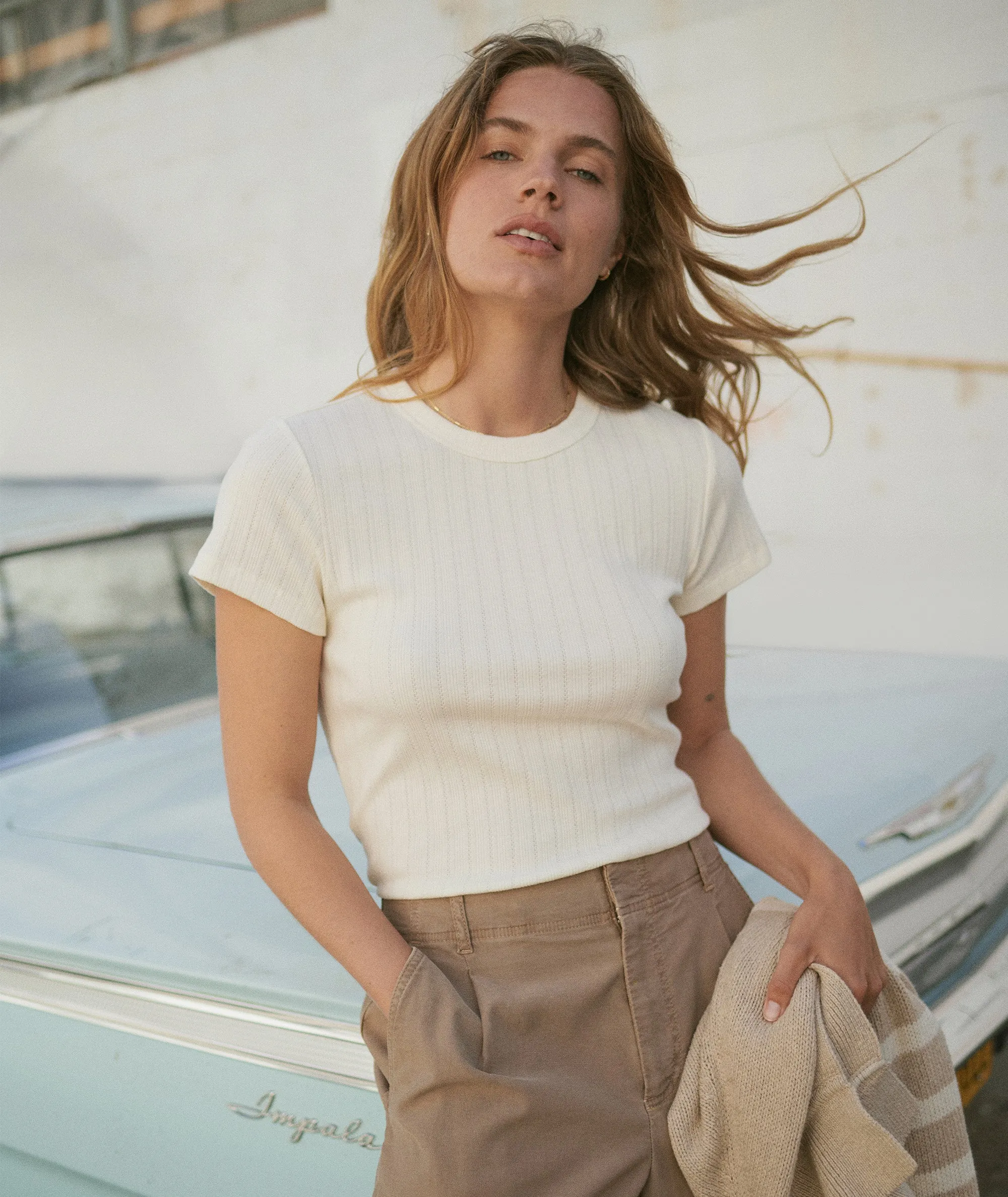 Lexi Rib Pointelle Tee sold by Marine Layer