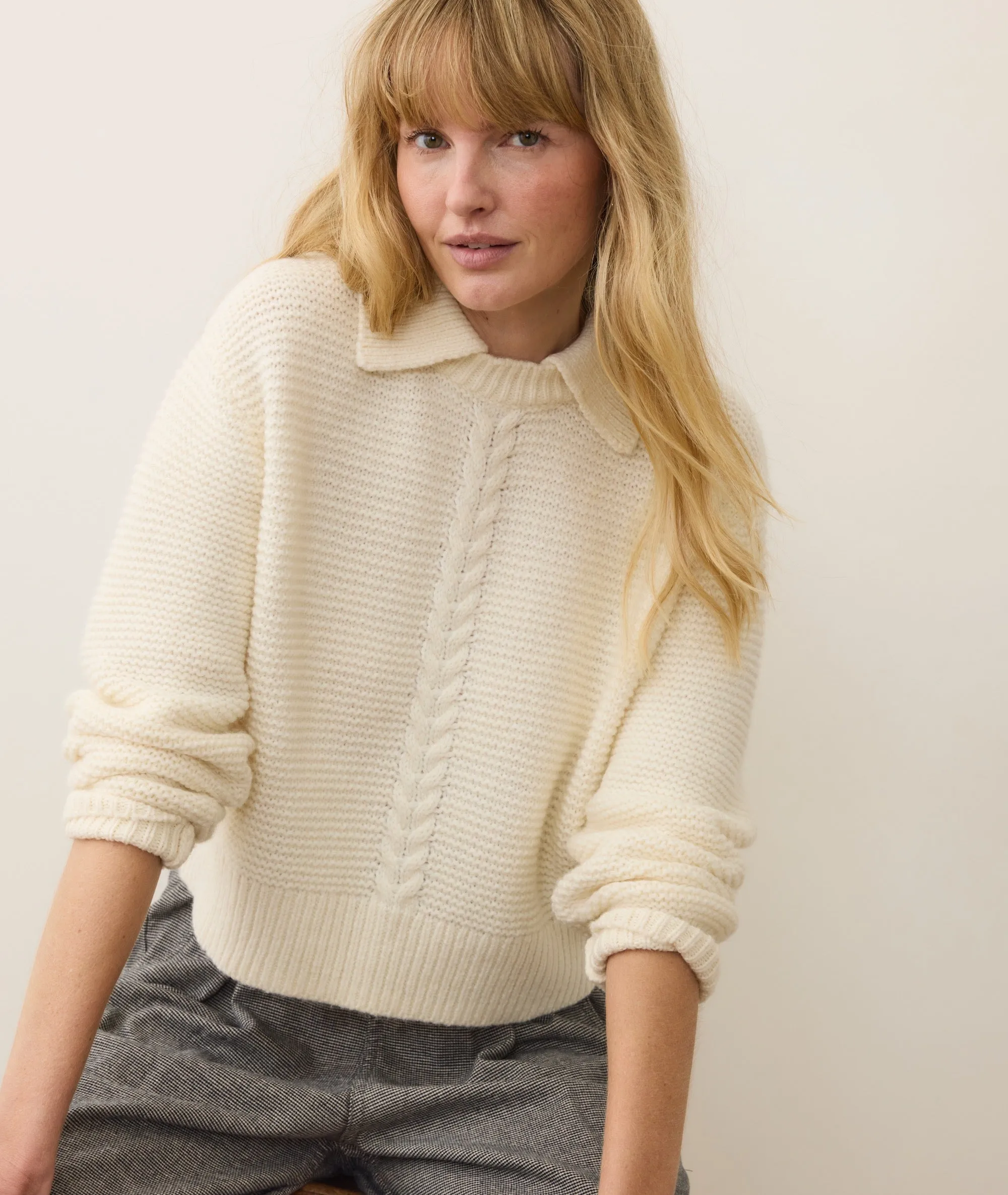 Everly Cable Knit Sweater Polo sold by Marine Layer product image thumbnail 2
