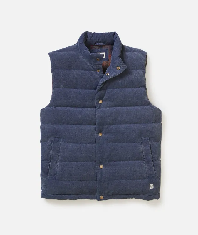 Palisades Cord Puffer Vest sold by Marine Layer