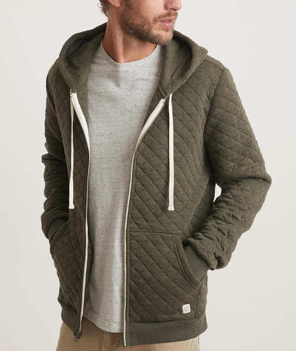 Men's Corbet Quilted Full Zip Hoodie in Olive Heather sold by Marine Layer product image thumbnail 3