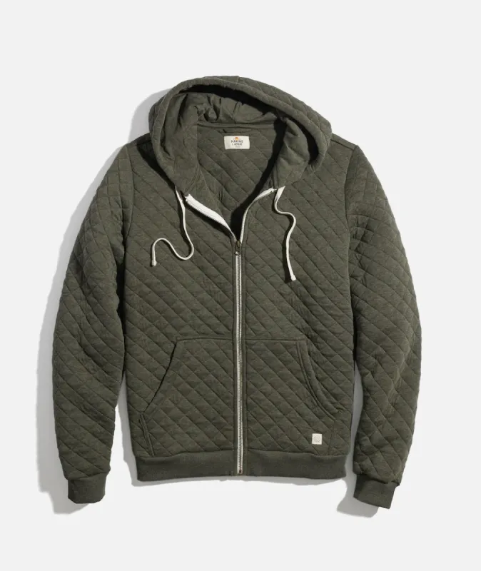 Men's Corbet Quilted Full Zip Hoodie in Olive Heather sold by Marine Layer