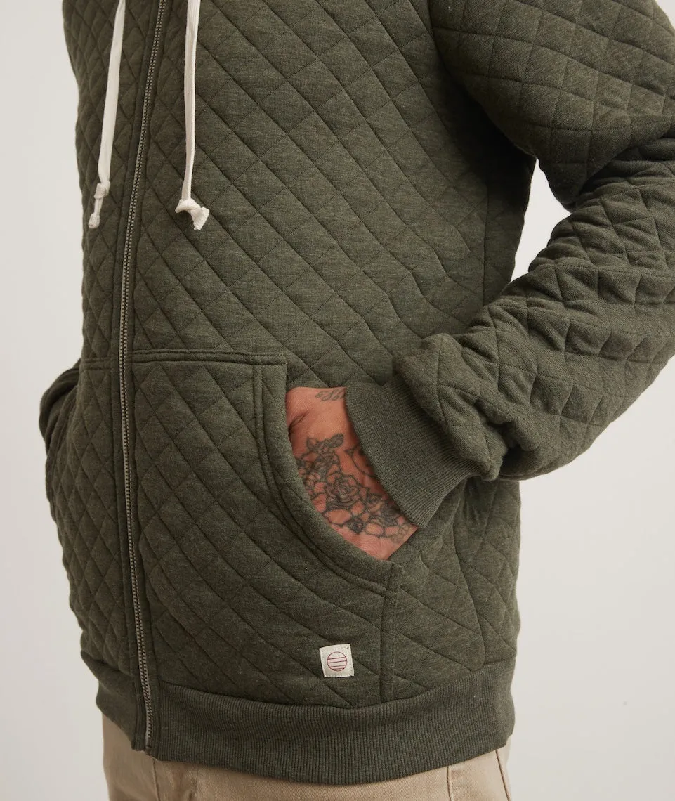 Men's Corbet Quilted Full Zip Hoodie in Olive Heather sold by Marine Layer product image thumbnail 4