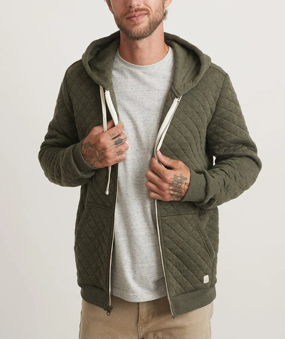 Men's Corbet Quilted Full Zip Hoodie in Olive Heather sold by Marine Layer product image thumbnail 2