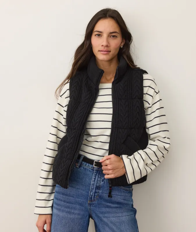 Alba Cable Knit Reversible Puffer Vest sold by Marine Layer