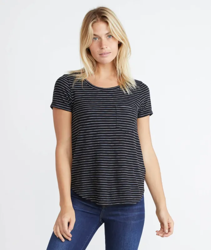 Boyfriend Saddle Tee in Black Stripe sold by Marine Layer