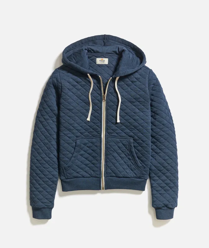 Women's Corbet Quilted Full Zip Hoodie in Navy Heather sold by Marine Layer