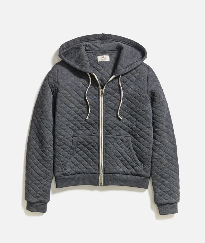 Women's Corbet Quilted Full Zip Hoodie in Dark Heather Grey sold by Marine Layer
