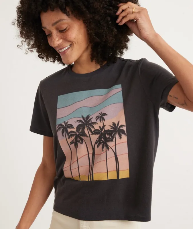 Re-Spun Crop Graphic Tee in Black Palm sold by Marine Layer